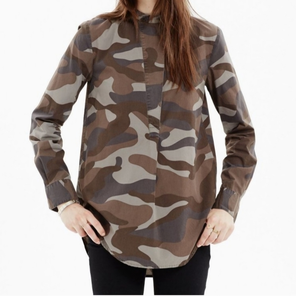 Madewell Camo Button Front Long Sleeve Tunic Women's Medium